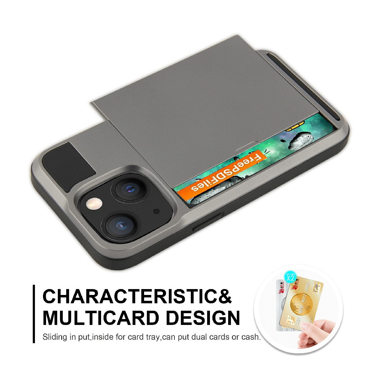 TPU + PC Hybrid Phone Case Protective Cover with Slide Card Holder for iPhone 13 Pro Max 6.7 inch
