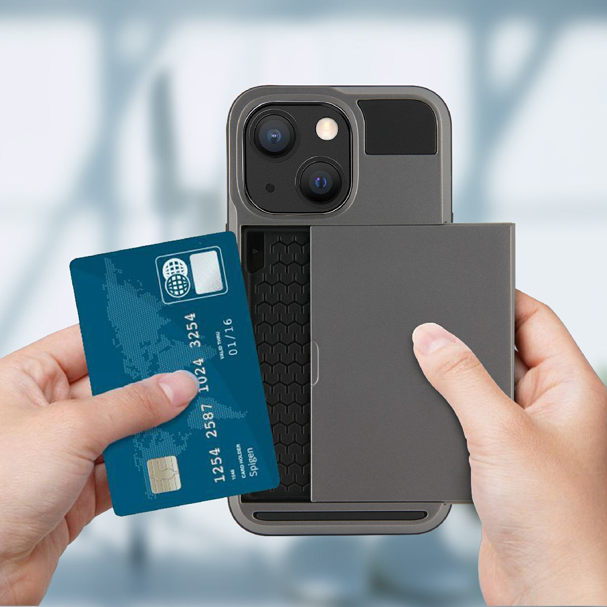 TPU + PC Hybrid Phone Case Protective Cover with Slide Card Holder for iPhone 13 Pro Max 6.7 inch