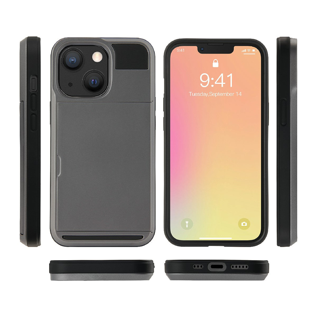 TPU + PC Hybrid Phone Case Protective Cover with Slide Card Holder for iPhone 13 Pro Max 6.7 inch