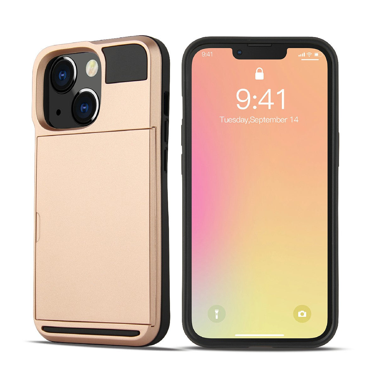 TPU + PC Hybrid Phone Case Protective Cover with Slide Card Holder for iPhone 13 Pro Max 6.7 inch