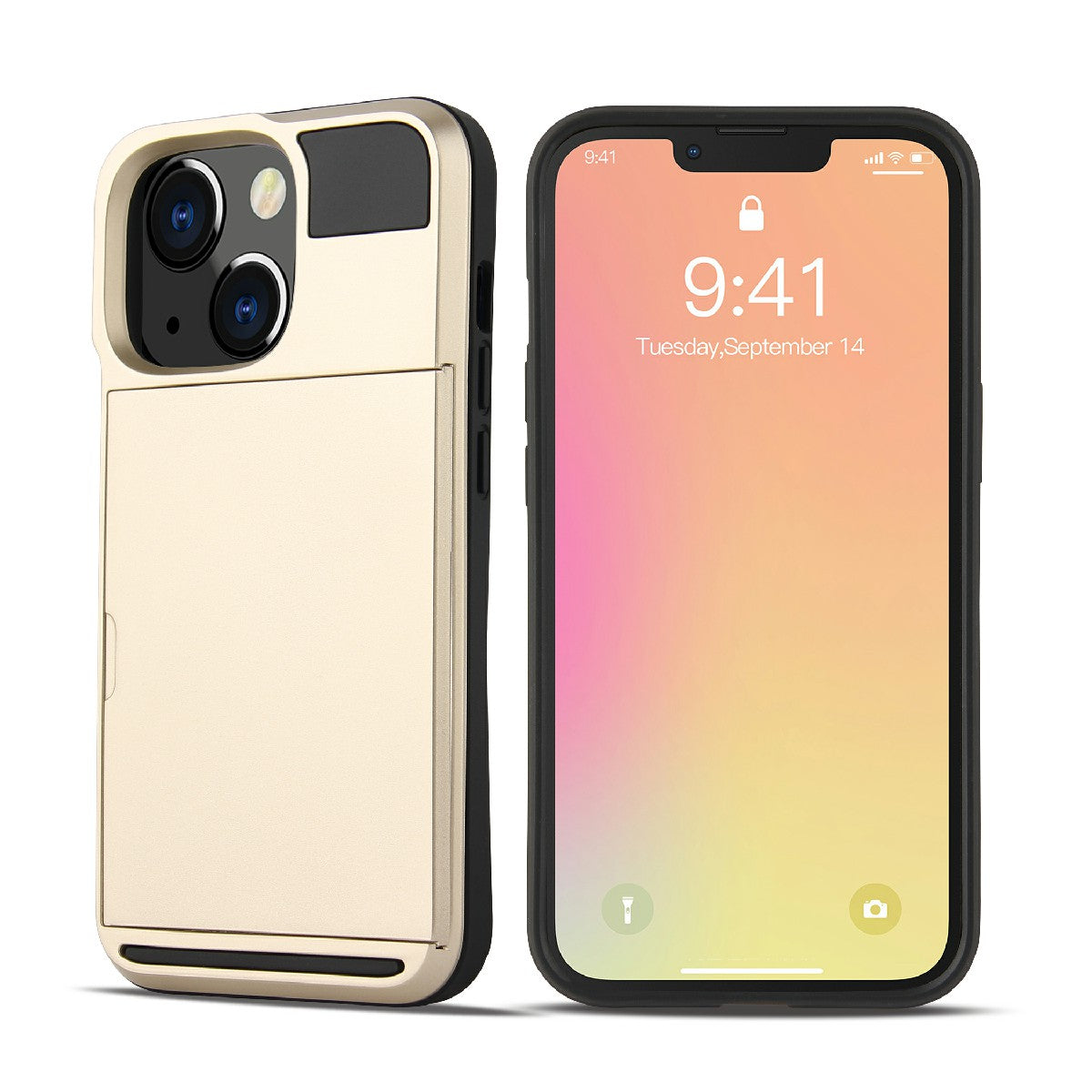 TPU + PC Hybrid Phone Case Protective Cover with Slide Card Holder for iPhone 13 Pro Max 6.7 inch