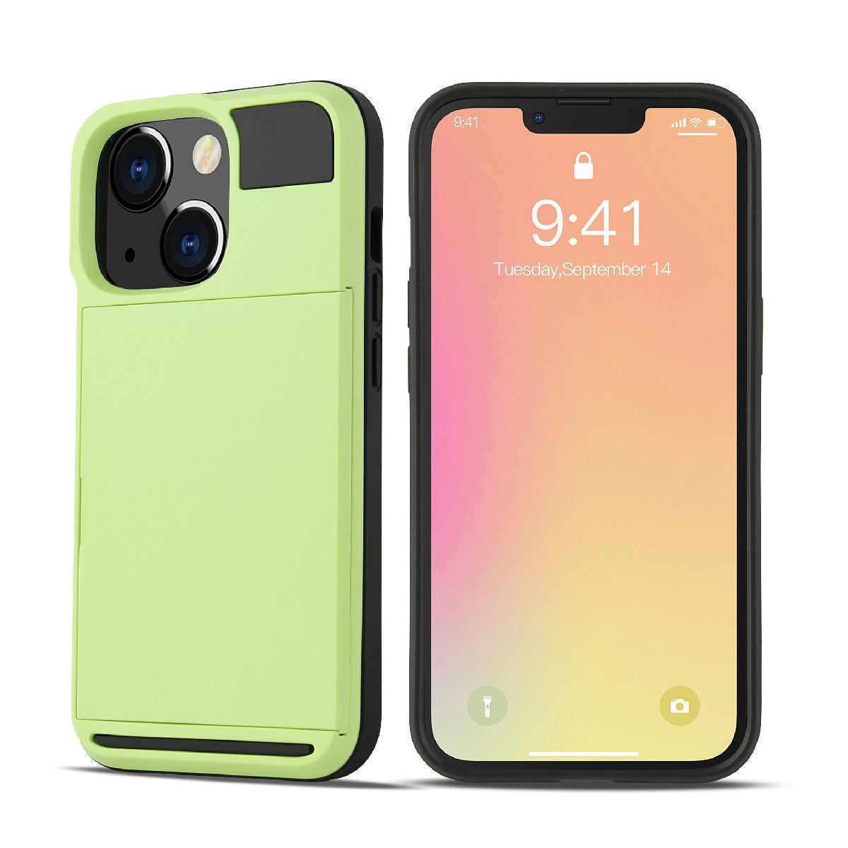 TPU + PC Hybrid Phone Case Protective Cover with Slide Card Holder for iPhone 13 Pro Max 6.7 inch