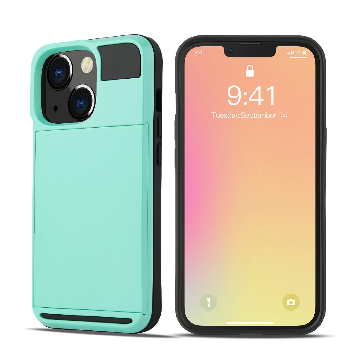 TPU + PC Hybrid Phone Case Protective Cover with Slide Card Holder for iPhone 13 Pro Max 6.7 inch