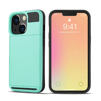 TPU + PC Hybrid Phone Case Protective Cover with Slide Card Holder for iPhone 13 Pro Max 6.7 inch