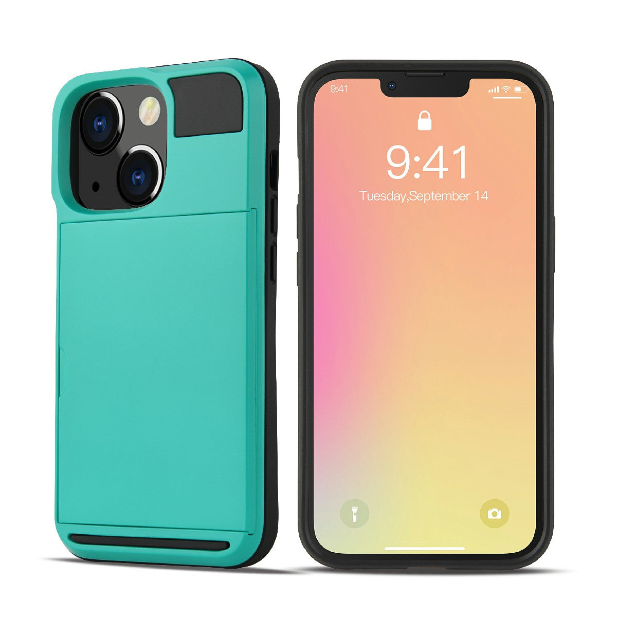 TPU + PC Hybrid Phone Case Protective Cover with Slide Card Holder for iPhone 13 Pro Max 6.7 inch