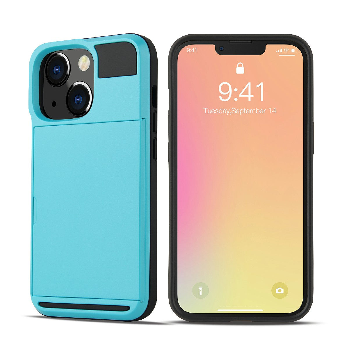 TPU + PC Hybrid Phone Case Protective Cover with Slide Card Holder for iPhone 13 Pro Max 6.7 inch