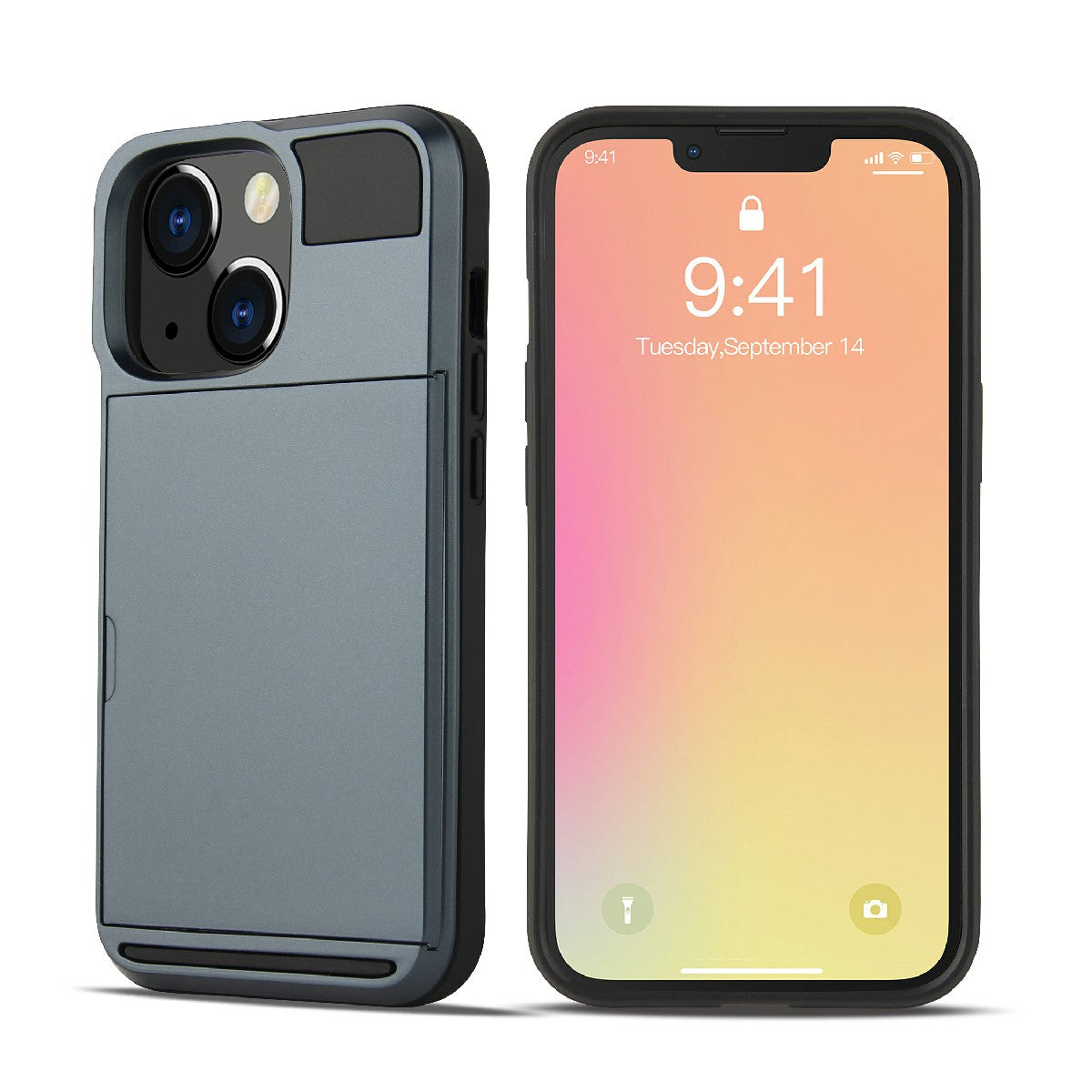 TPU + PC Hybrid Phone Case Protective Cover with Slide Card Holder for iPhone 13 Pro Max 6.7 inch