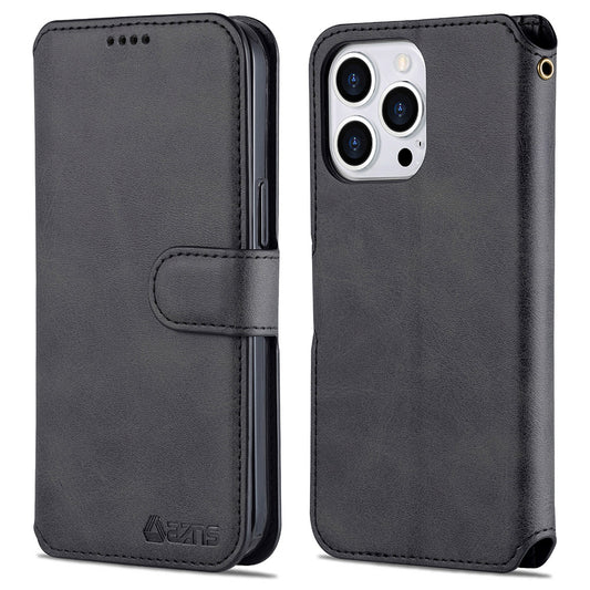 AZNS Wallet Stand Design Anti-Fall Magnetic Clasp Lightweight Leather Phone Cover Case for iPhone 13 Pro Max 6.7 inch
