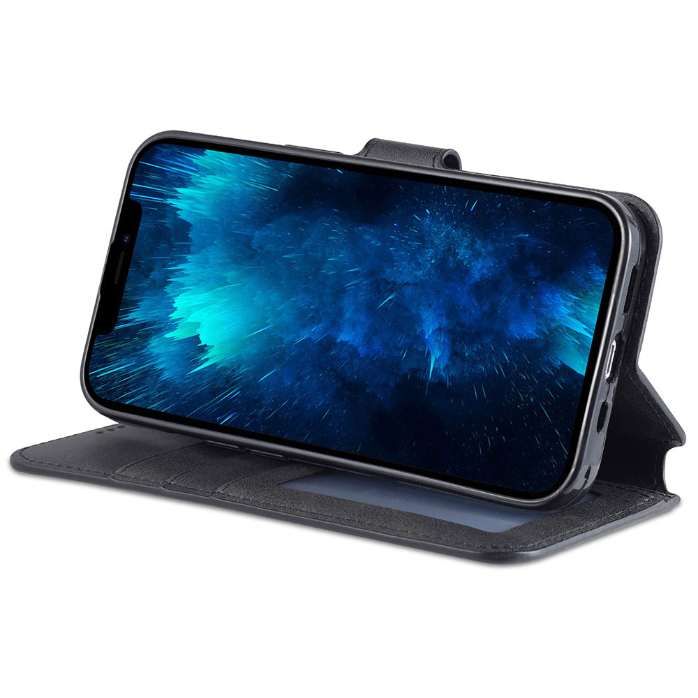AZNS Wallet Stand Design Anti-Fall Magnetic Clasp Lightweight Leather Phone Cover Case for iPhone 13 Pro Max 6.7 inch