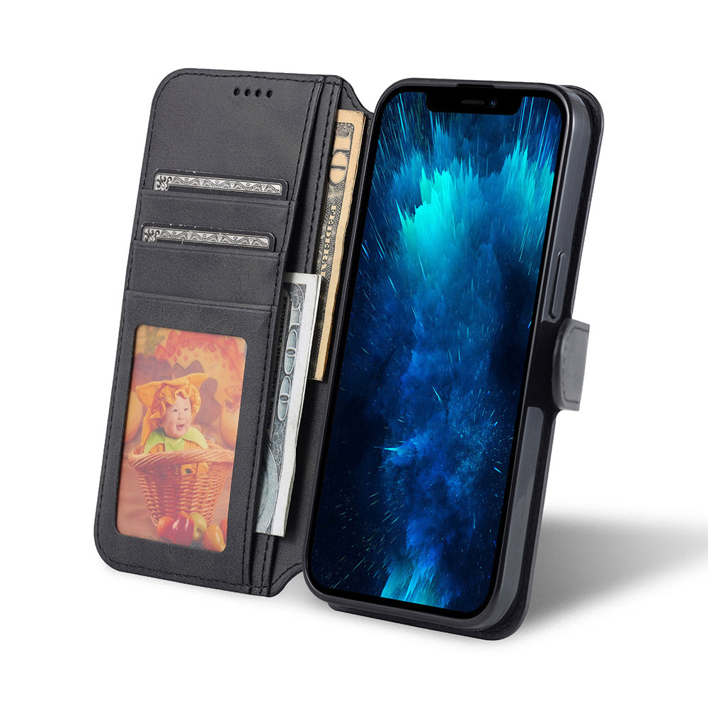 AZNS Wallet Stand Design Anti-Fall Magnetic Clasp Lightweight Leather Phone Cover Case for iPhone 13 Pro Max 6.7 inch