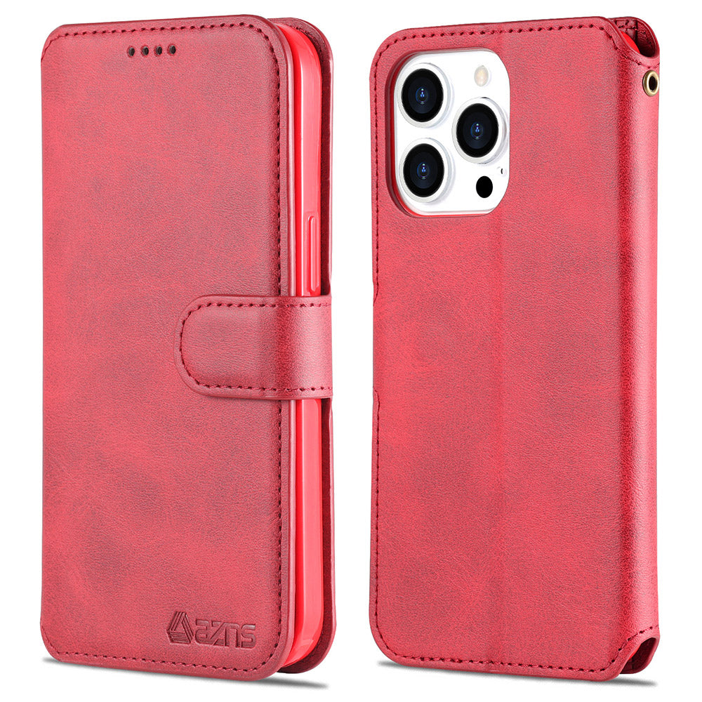 AZNS Wallet Stand Design Anti-Fall Magnetic Clasp Lightweight Leather Phone Cover Case for iPhone 13 Pro Max 6.7 inch