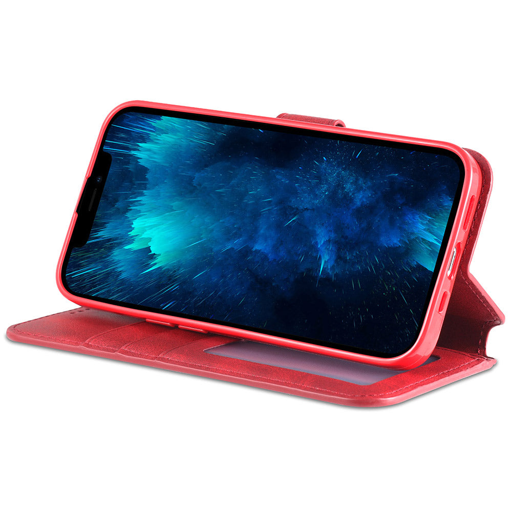 AZNS Wallet Stand Design Anti-Fall Magnetic Clasp Lightweight Leather Phone Cover Case for iPhone 13 Pro Max 6.7 inch