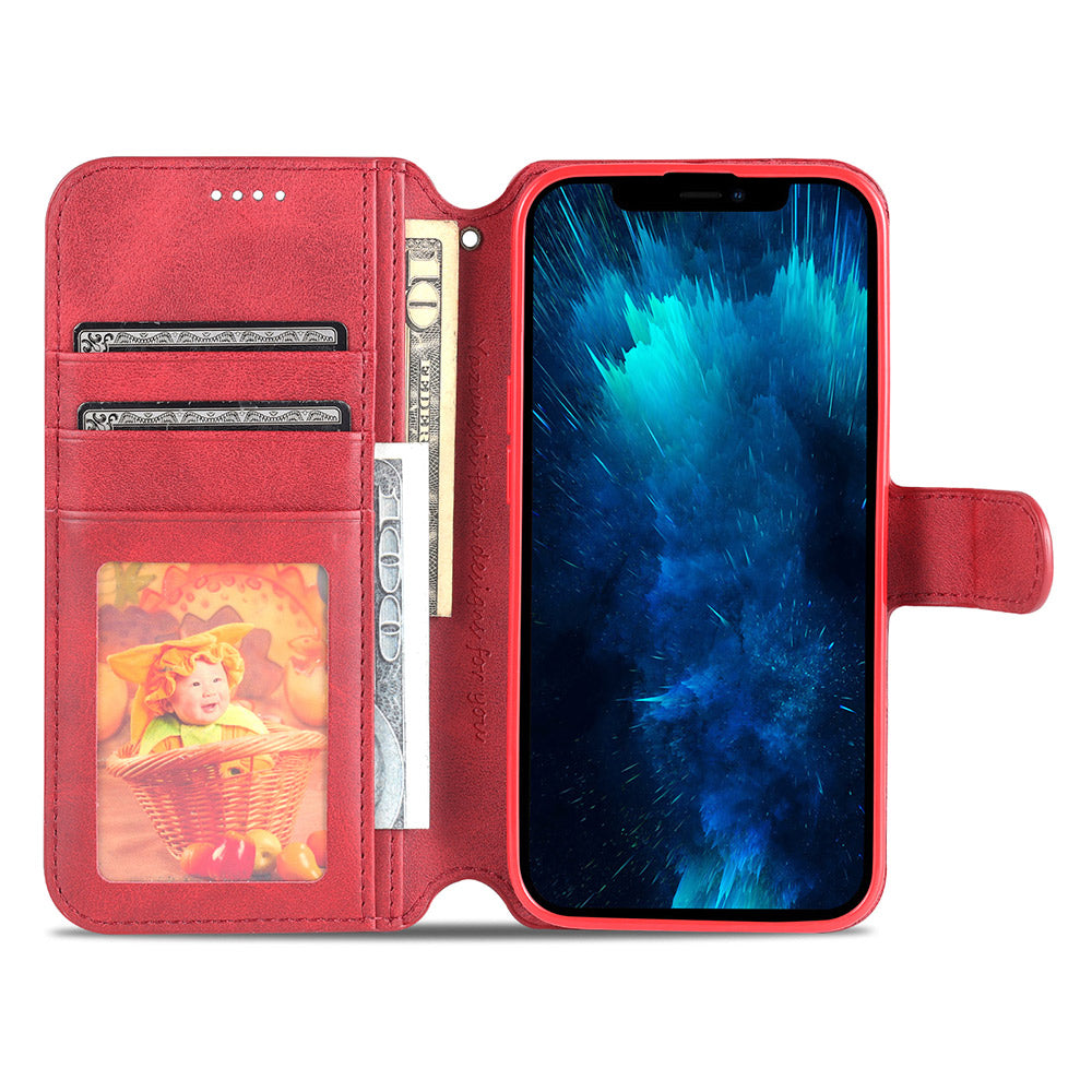 AZNS Wallet Stand Design Anti-Fall Magnetic Clasp Lightweight Leather Phone Cover Case for iPhone 13 Pro Max 6.7 inch