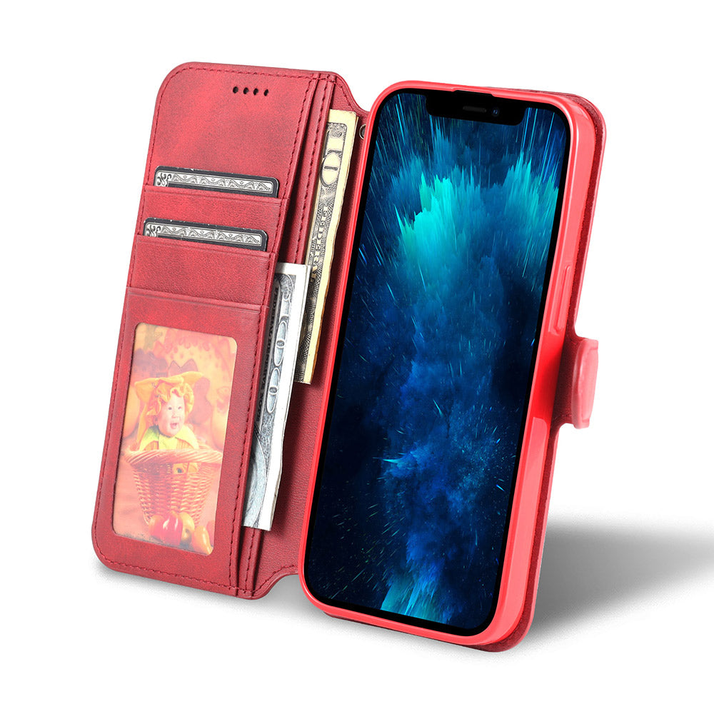 AZNS Wallet Stand Design Anti-Fall Magnetic Clasp Lightweight Leather Phone Cover Case for iPhone 13 Pro Max 6.7 inch