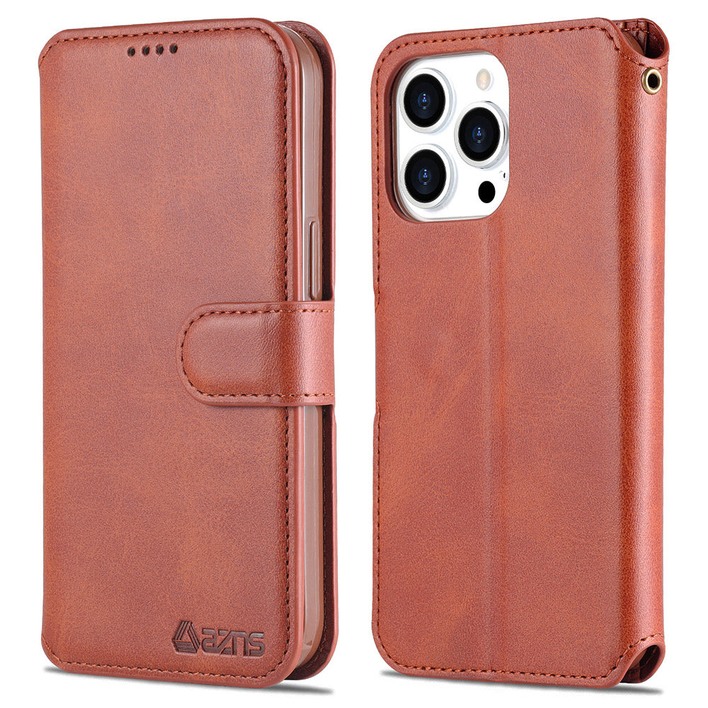 AZNS Wallet Stand Design Anti-Fall Magnetic Clasp Lightweight Leather Phone Cover Case for iPhone 13 Pro Max 6.7 inch