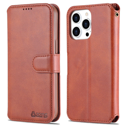 AZNS Wallet Stand Design Anti-Fall Magnetic Clasp Lightweight Leather Phone Cover Case for iPhone 13 Pro Max 6.7 inch