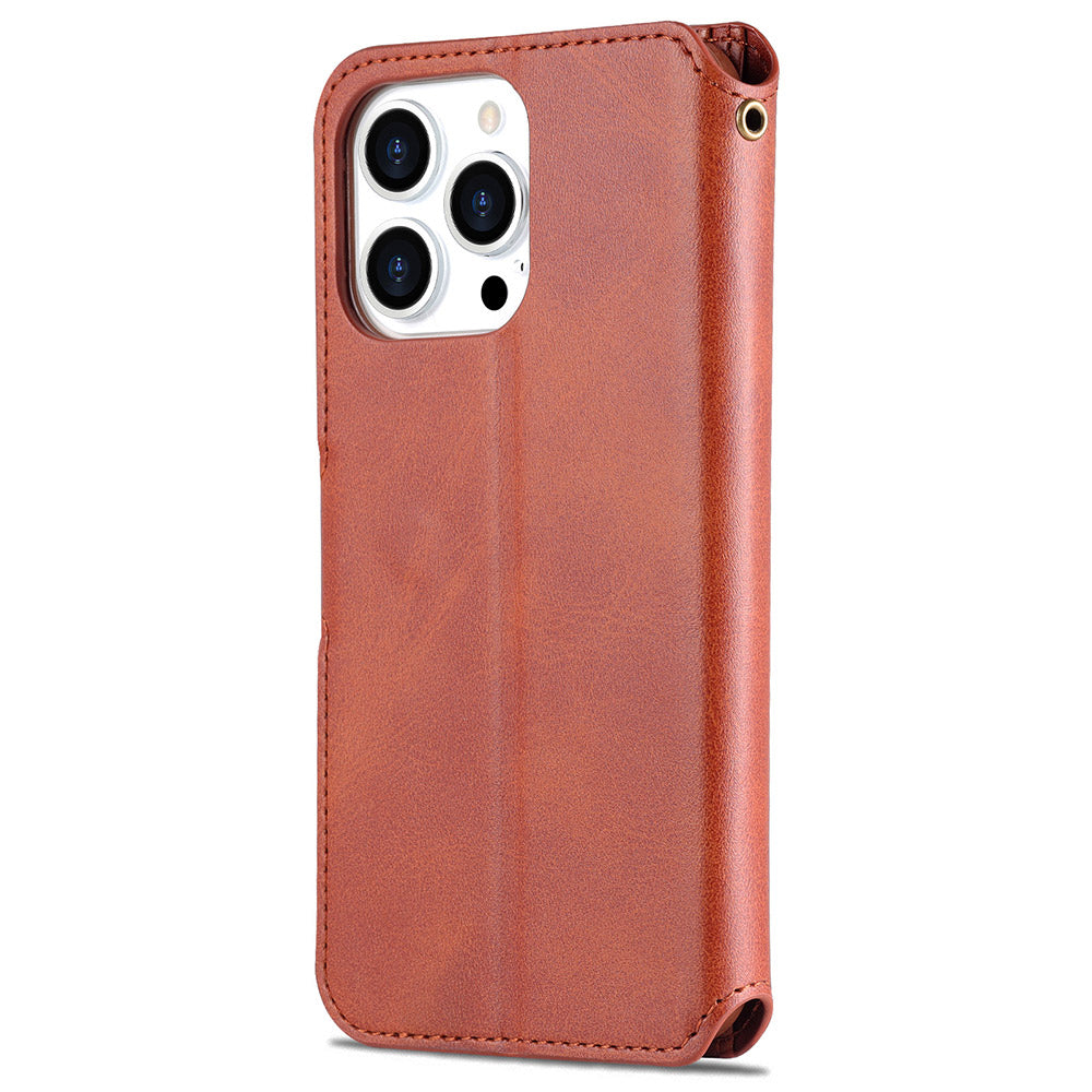 AZNS Wallet Stand Design Anti-Fall Magnetic Clasp Lightweight Leather Phone Cover Case for iPhone 13 Pro Max 6.7 inch