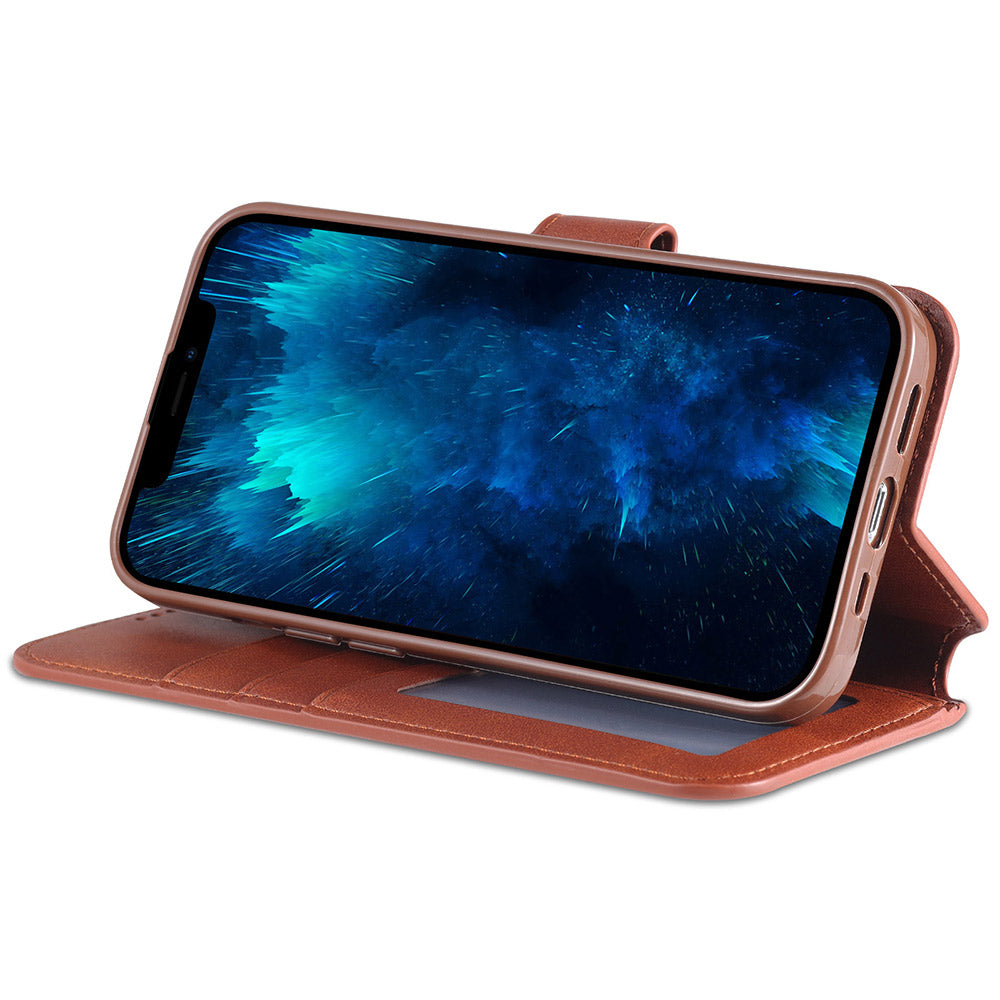 AZNS Wallet Stand Design Anti-Fall Magnetic Clasp Lightweight Leather Phone Cover Case for iPhone 13 Pro Max 6.7 inch