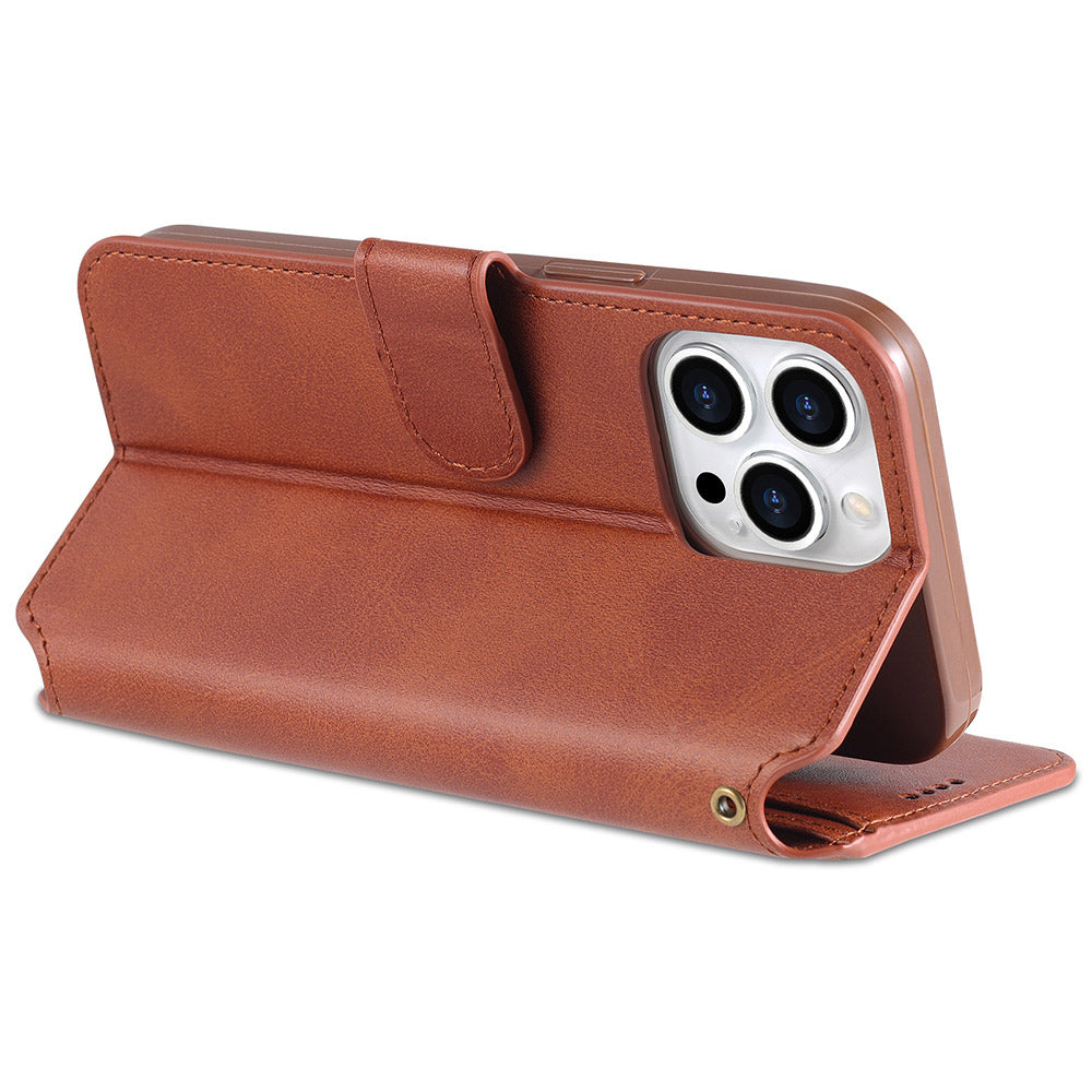 AZNS Wallet Stand Design Anti-Fall Magnetic Clasp Lightweight Leather Phone Cover Case for iPhone 13 Pro Max 6.7 inch