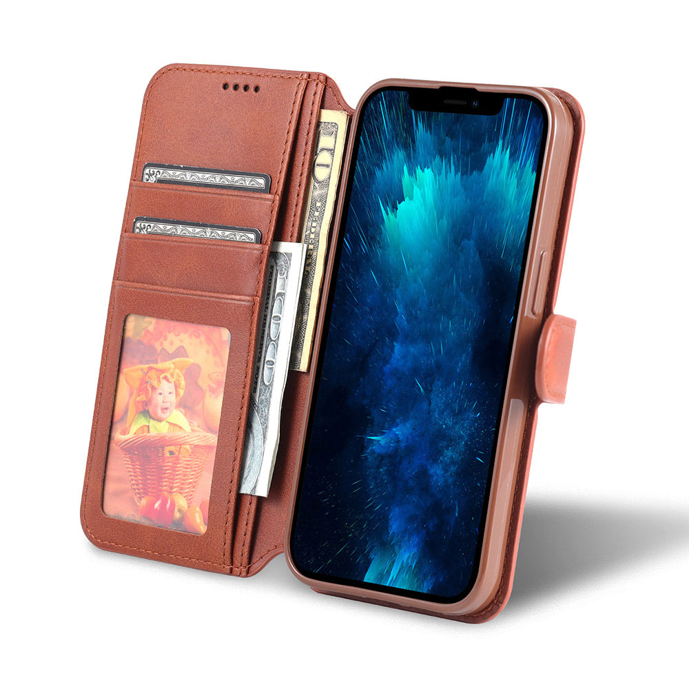 AZNS Wallet Stand Design Anti-Fall Magnetic Clasp Lightweight Leather Phone Cover Case for iPhone 13 Pro Max 6.7 inch