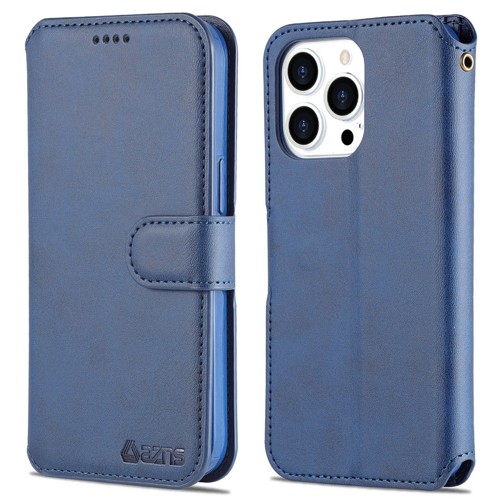 AZNS Wallet Stand Design Anti-Fall Magnetic Clasp Lightweight Leather Phone Cover Case for iPhone 13 Pro Max 6.7 inch
