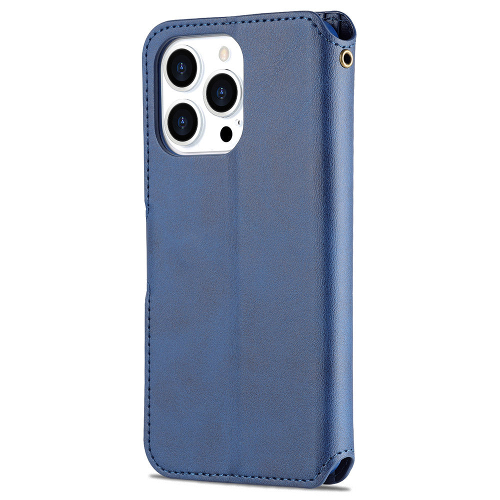 AZNS Wallet Stand Design Anti-Fall Magnetic Clasp Lightweight Leather Phone Cover Case for iPhone 13 Pro Max 6.7 inch