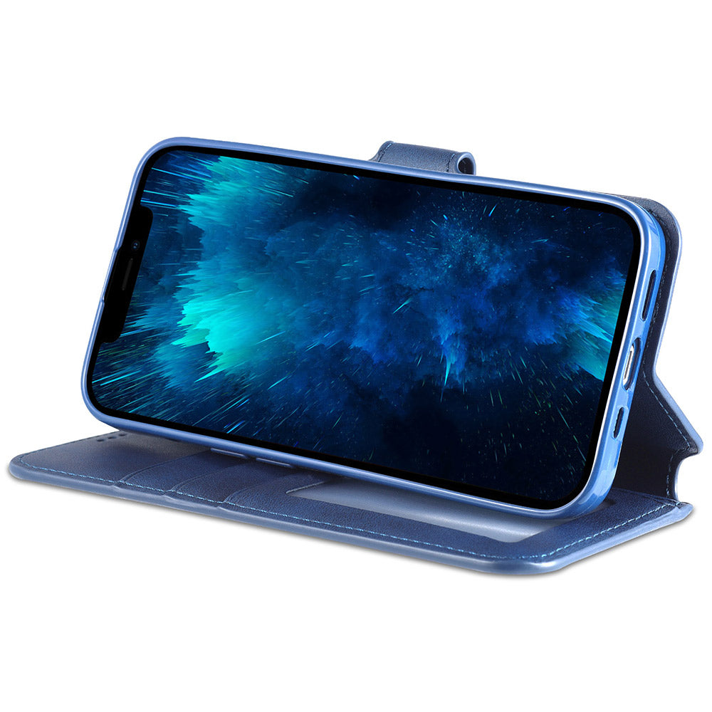 AZNS Wallet Stand Design Anti-Fall Magnetic Clasp Lightweight Leather Phone Cover Case for iPhone 13 Pro Max 6.7 inch