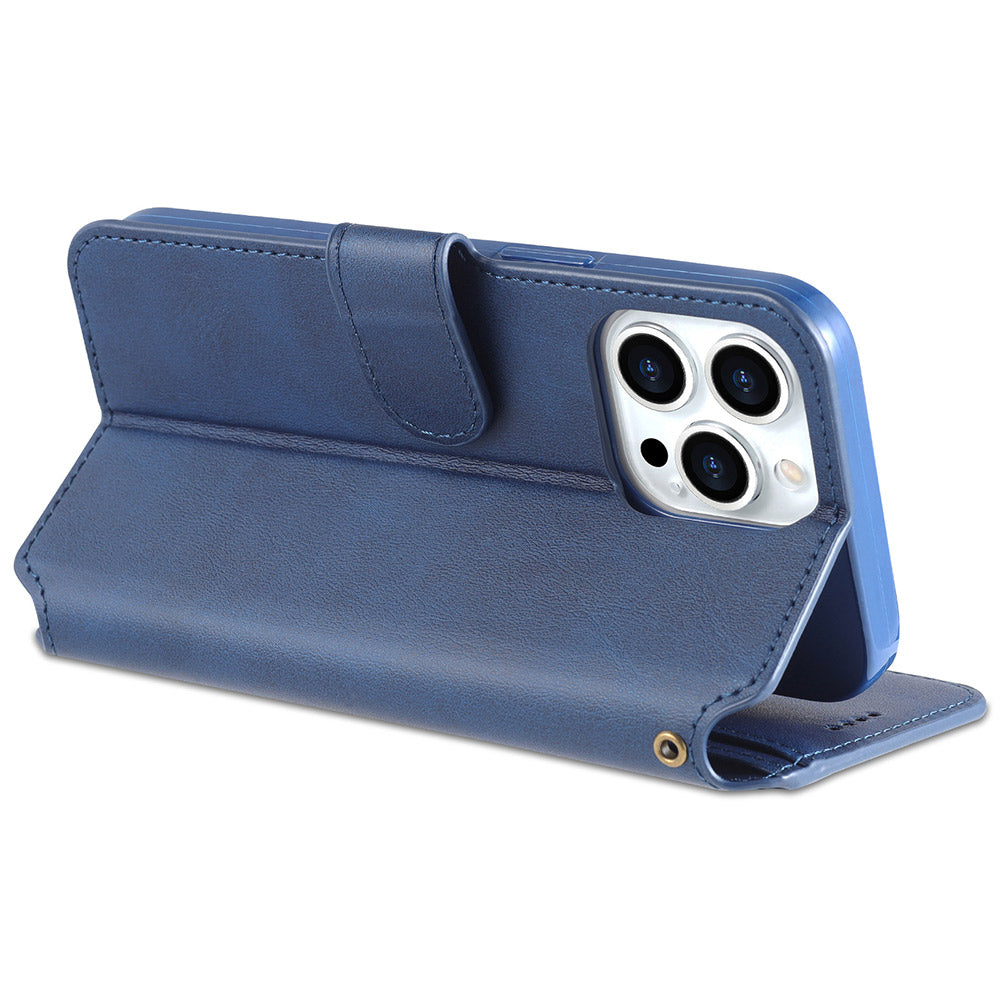 AZNS Wallet Stand Design Anti-Fall Magnetic Clasp Lightweight Leather Phone Cover Case for iPhone 13 Pro Max 6.7 inch