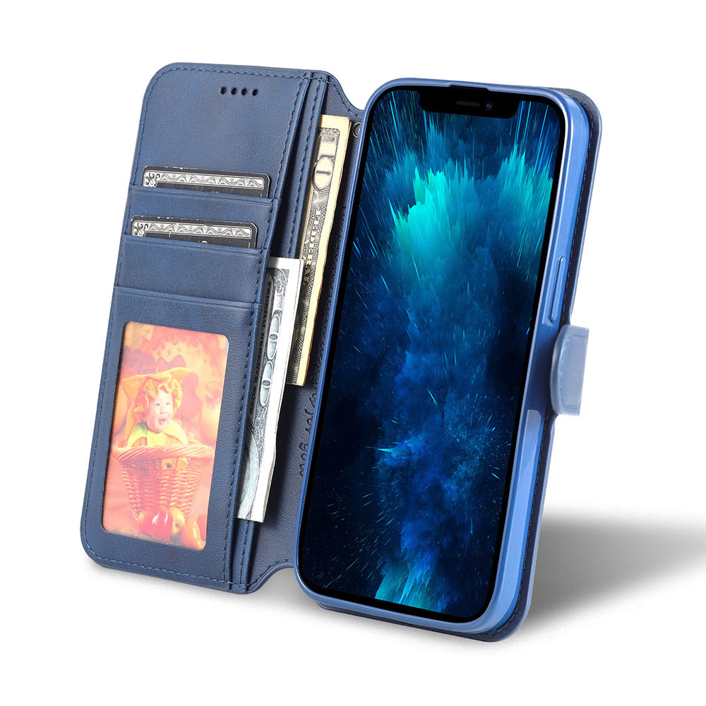 AZNS Wallet Stand Design Anti-Fall Magnetic Clasp Lightweight Leather Phone Cover Case for iPhone 13 Pro Max 6.7 inch