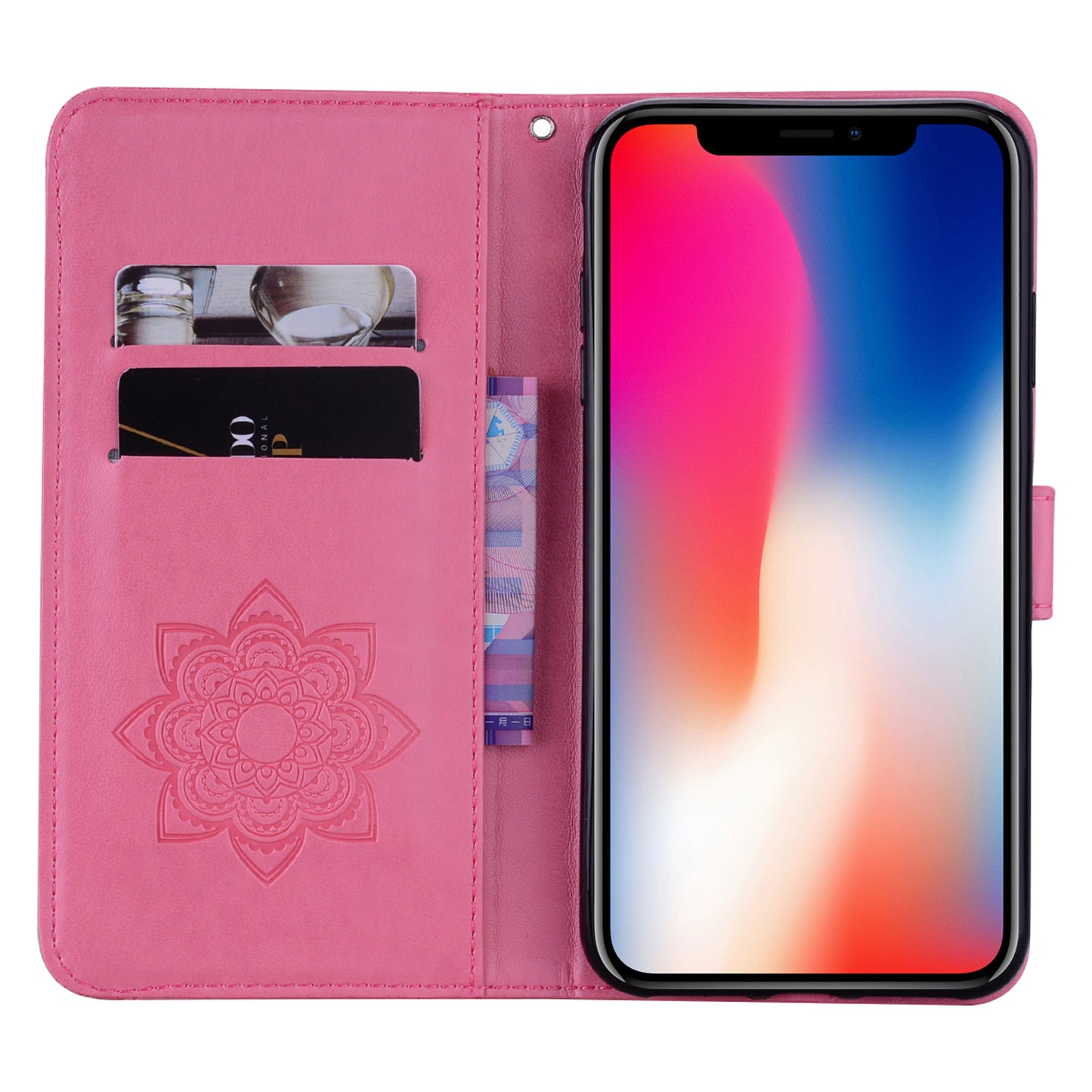 Rhinestone Decor Wallet Stand Leather Case Shell with Imprinted Owl Pattern for iPhone 13 6.1 inch