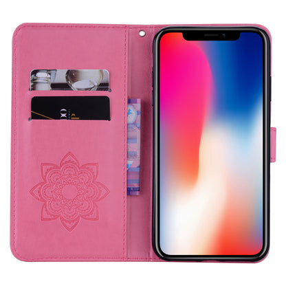 Rhinestone Decor Wallet Stand Leather Case Shell with Imprinted Owl Pattern for iPhone 13 6.1 inch