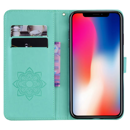 Rhinestone Decor Wallet Stand Leather Case Shell with Imprinted Owl Pattern for iPhone 13 6.1 inch