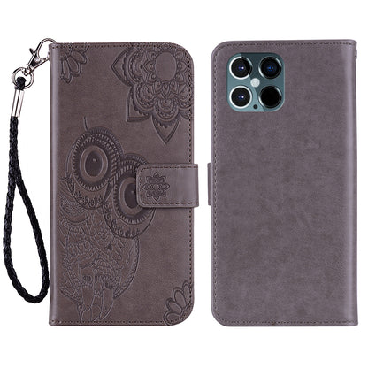 Imprinted Owl Flower PU Leather Phone Stand Case Wallet Shell for iPhone 13 Pro Max 6.7 inch