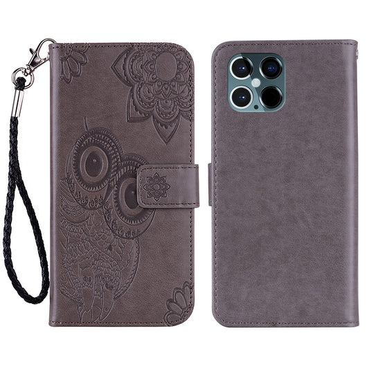Imprinted Owl Flower PU Leather Phone Stand Case Wallet Shell for iPhone 13 Pro Max 6.7 inch