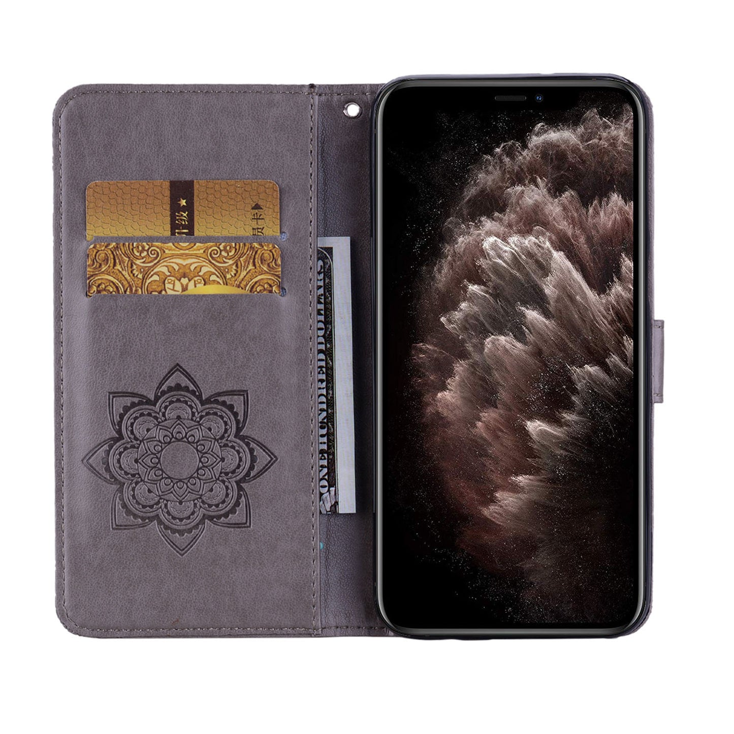 Imprinted Owl Flower PU Leather Phone Stand Case Wallet Shell for iPhone 13 Pro Max 6.7 inch