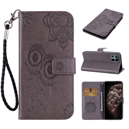 Imprinted Owl Flower PU Leather Phone Stand Case Wallet Shell for iPhone 13 Pro Max 6.7 inch