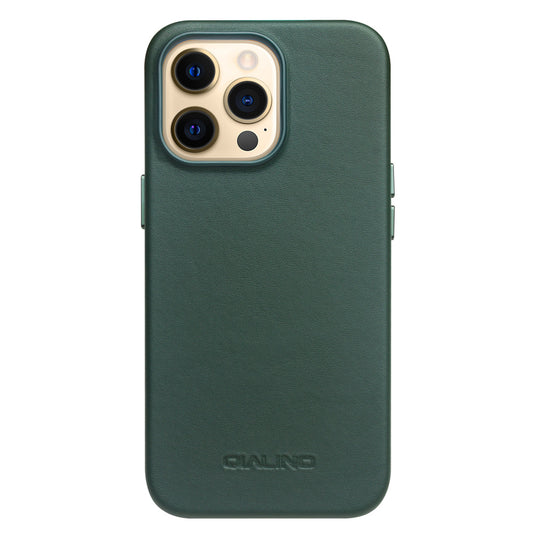 QIALINO For iPhone 13 Pro 6.1 inch Cowhide Leather Coated PC Cover Magnetic Phone Case Compatible with MagSafe Charging