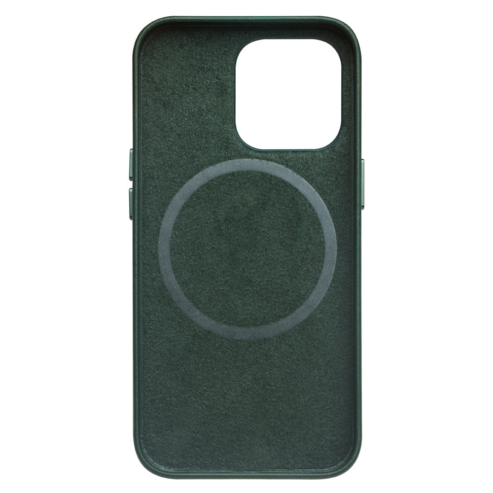QIALINO For iPhone 13 Pro 6.1 inch Cowhide Leather Coated PC Cover Magnetic Phone Case Compatible with MagSafe Charging