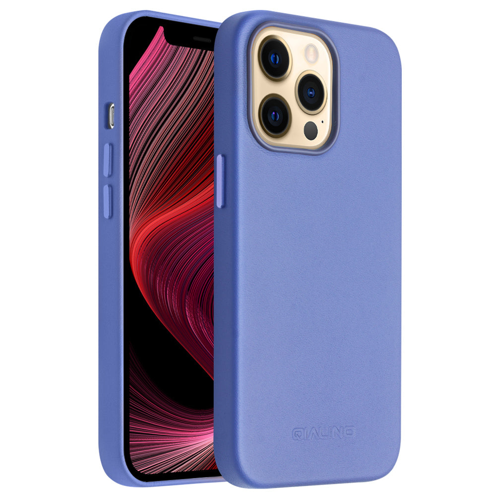 QIALINO For iPhone 13 Pro 6.1 inch Cowhide Leather Coated PC Cover Magnetic Phone Case Compatible with MagSafe Charging