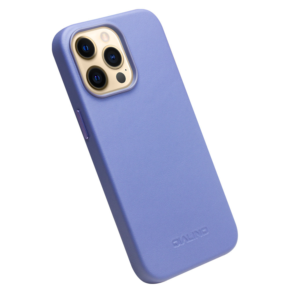 QIALINO Cowhide Leather Coated Protective Phone Case Shell Compatible with MagSafe Charging for iPhone 13 Pro Max 6.7 inch