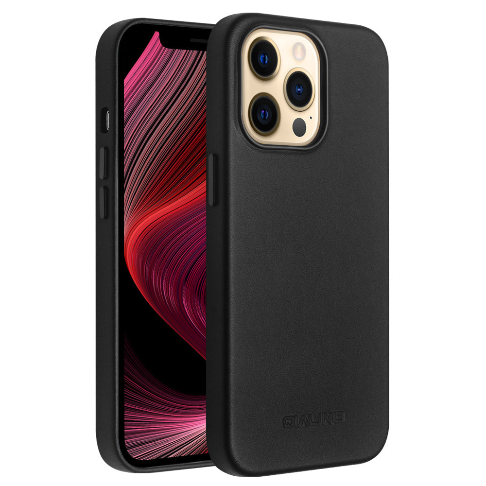 QIALINO Cowhide Leather Coated Protective Phone Case Shell Compatible with MagSafe Charging for iPhone 13 Pro Max 6.7 inch
