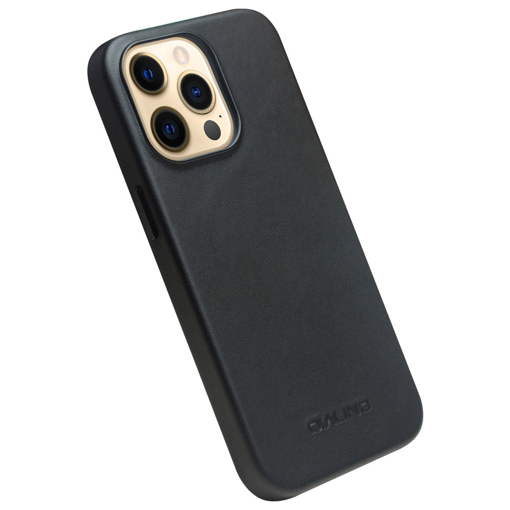QIALINO Cowhide Leather Coated Protective Phone Case Shell Compatible with MagSafe Charging for iPhone 13 Pro Max 6.7 inch