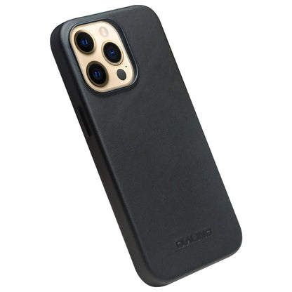 QIALINO Cowhide Leather Coated Protective Phone Case Shell Compatible with MagSafe Charging for iPhone 13 Pro Max 6.7 inch