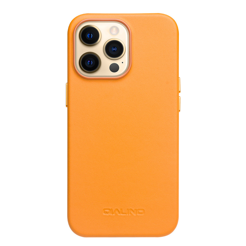 QIALINO Cowhide Leather Coated Protective Phone Case Shell Compatible with MagSafe Charging for iPhone 13 Pro Max 6.7 inch