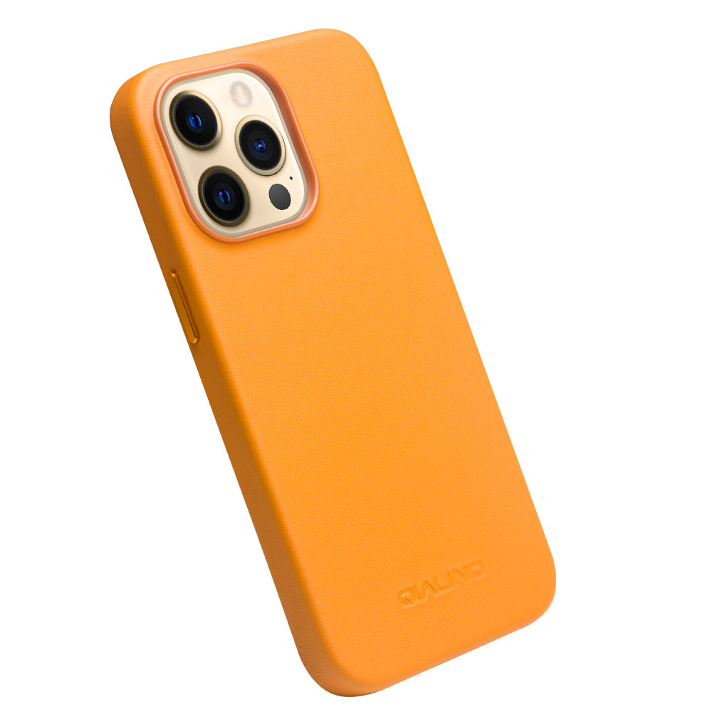 QIALINO Cowhide Leather Coated Protective Phone Case Shell Compatible with MagSafe Charging for iPhone 13 Pro Max 6.7 inch