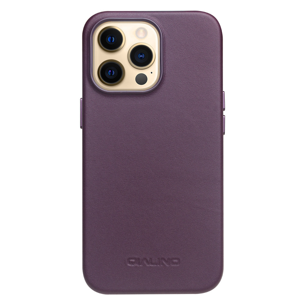 QIALINO Cowhide Leather Coated Protective Phone Case Shell Compatible with MagSafe Charging for iPhone 13 Pro Max 6.7 inch