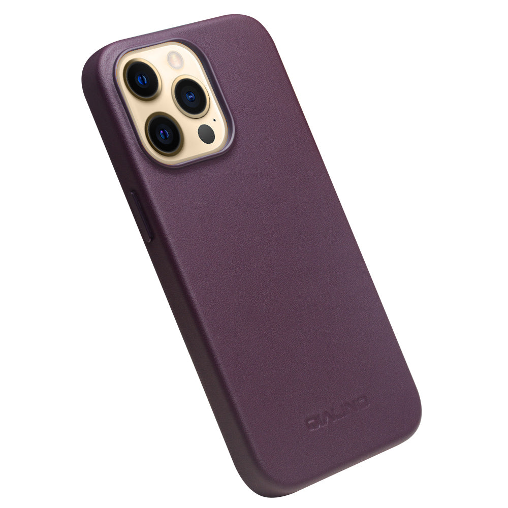 QIALINO Cowhide Leather Coated Protective Phone Case Shell Compatible with MagSafe Charging for iPhone 13 Pro Max 6.7 inch