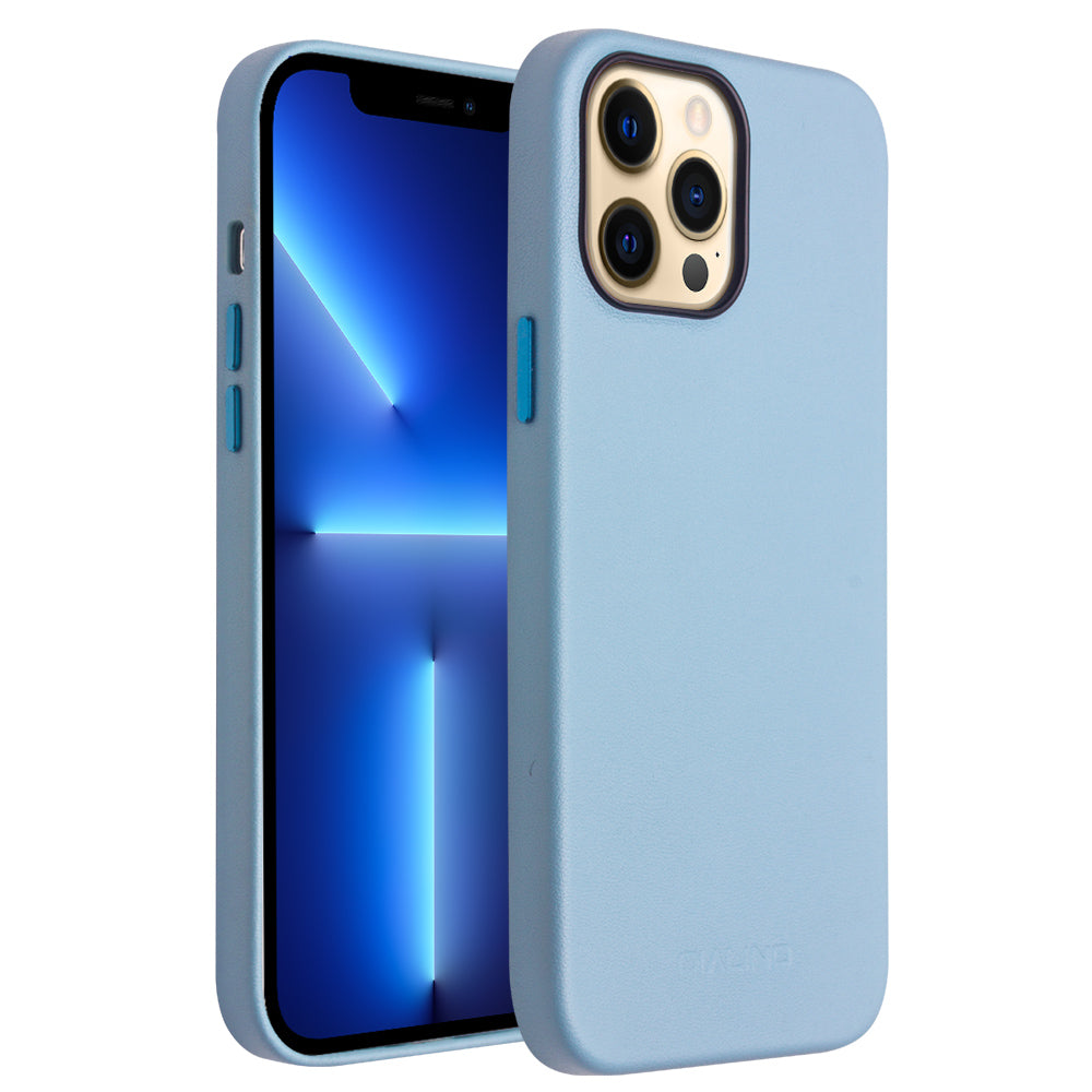 QIALINO Cowhide Leather Coated Protective Phone Case Shell Compatible with MagSafe Charging for iPhone 13 Pro Max 6.7 inch