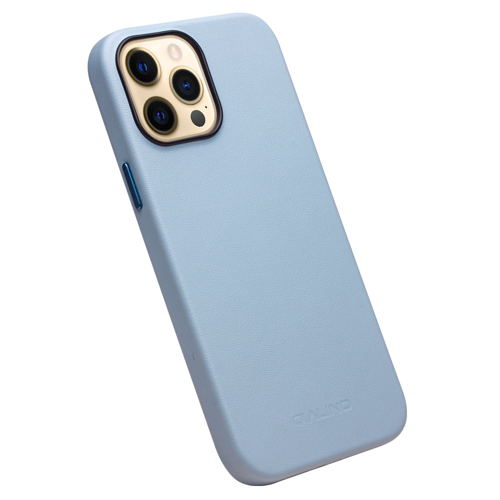 QIALINO Cowhide Leather Coated Protective Phone Case Shell Compatible with MagSafe Charging for iPhone 13 Pro Max 6.7 inch