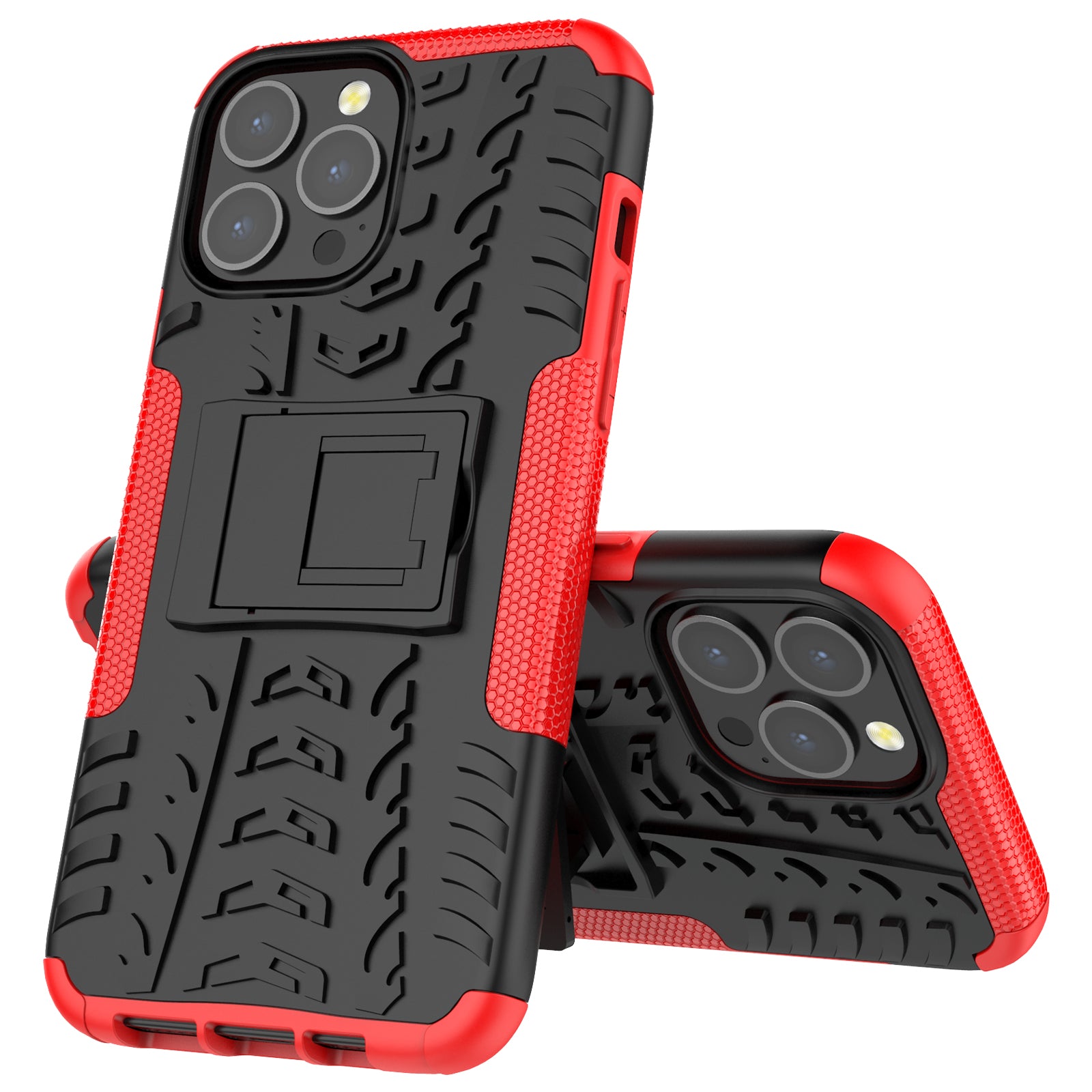 Heavy Duty Protection Tire Texture PC + TPU Shockproof Cover Case with Kickstand for iPhone 13 Pro Max 6.7 inch
